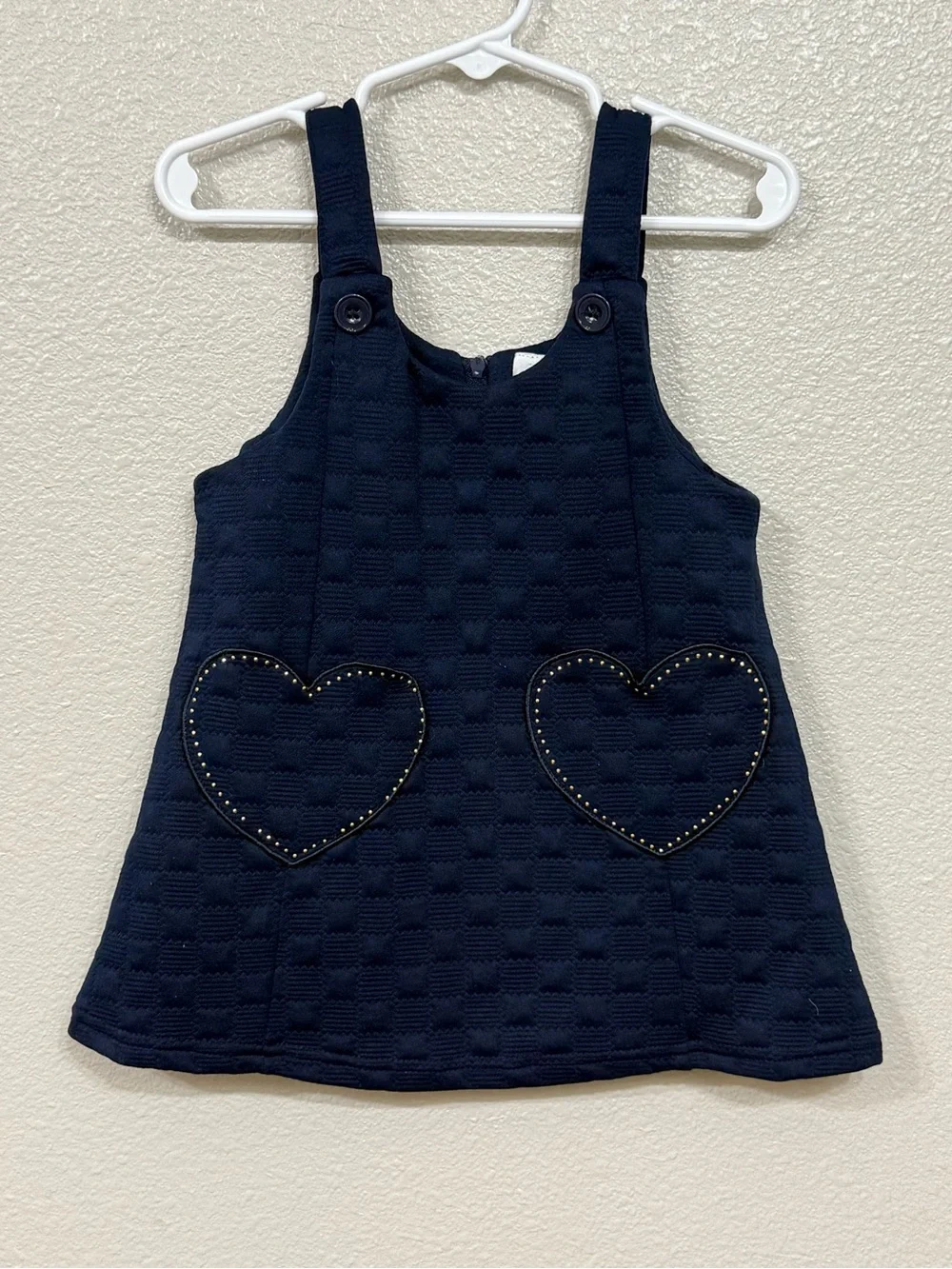 Rare Editions Navy Blue Quilted Heart Pocket Jumper Dress Size 2T